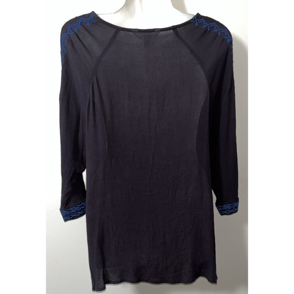 Garnet Hill Top S Black Blue Embroidered  Boho Peasant Cottagecore Hippie - Picture 6 of 8